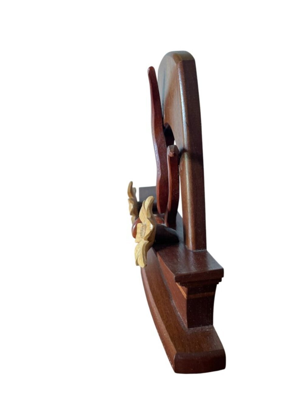 90's Hand Carved Wood Sculpture Art Piece Floral Intarsia Artisan - Picture 4 of 11